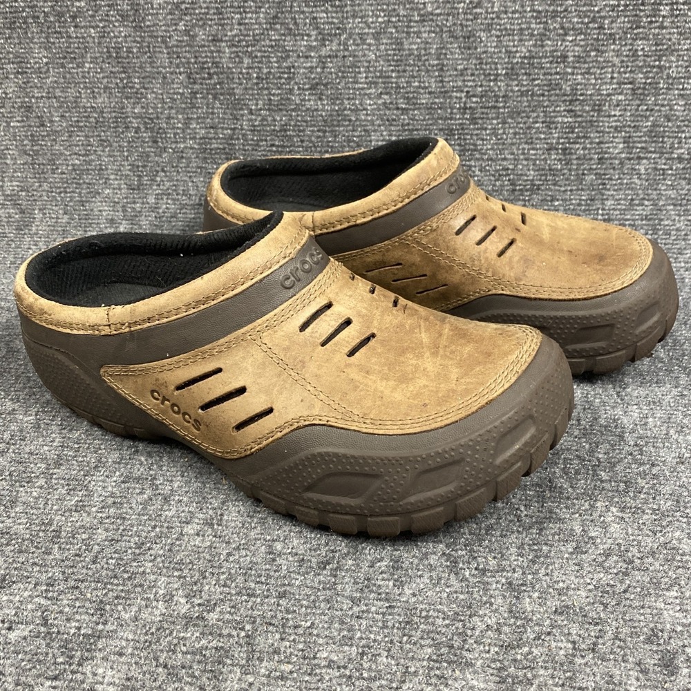 Crocs Clog Mens 10 Yukon Sport Leather Fleece Lined Khaki Brown Worn